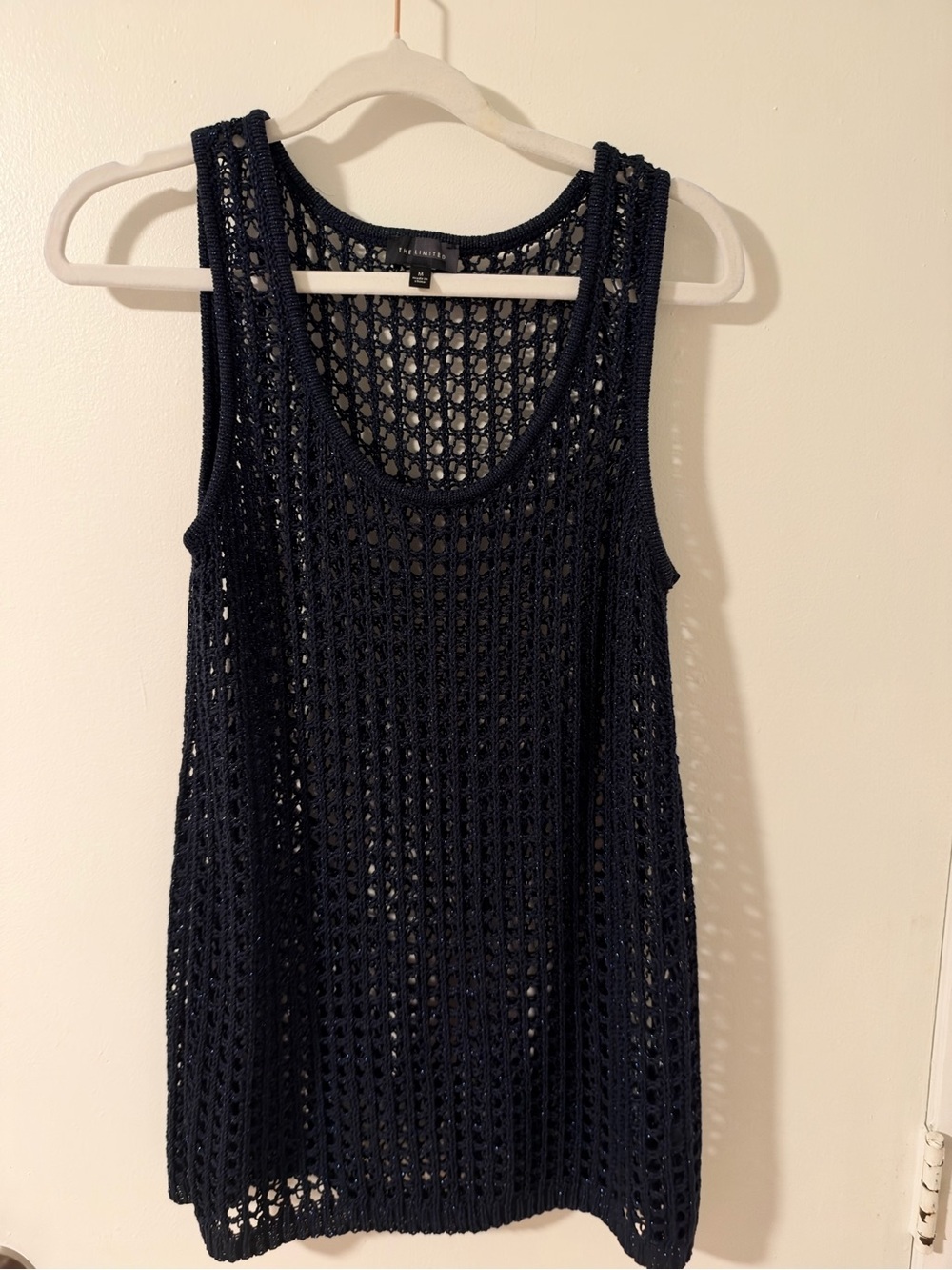 The Limited Navy Open-Knit Crochet Tank